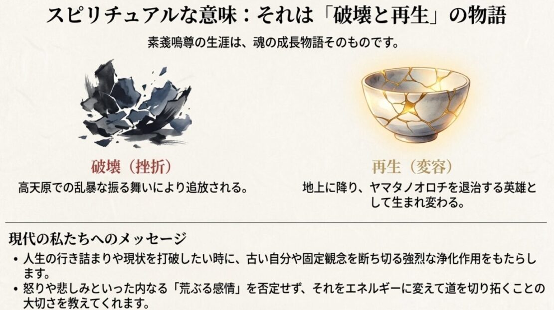 破壊と再生、魂の成長を象徴する金継ぎされた器のイメージとメッセージ